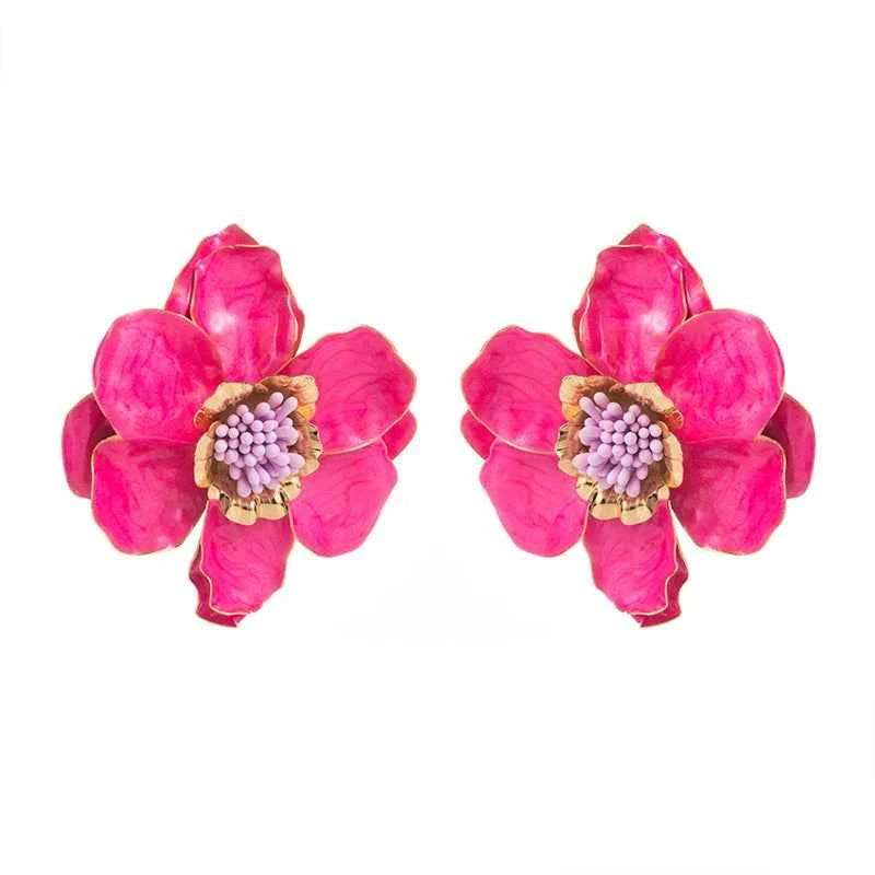 Two-tone Large Metal Flower Enamel Post Earrings For Women Fashion Jewelry Holiday Accessories Wholesales Trendy New Style MQ644