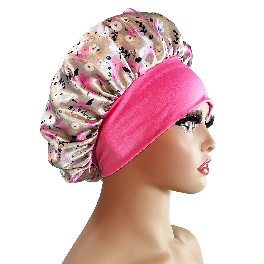 New Satin Bonnet Silk Night Sleeping Cap For Women Curly Braid Hair Multi Style Printing