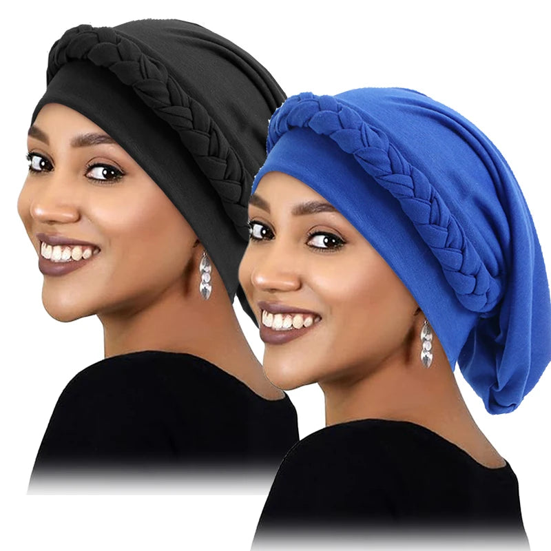 2PCS/LOT New Women's Braid Elastic Turban Muslim Twist Fashion Hat Cancer Hat Chemo Cap Head Wrap Cover Hair Islamic Headwear