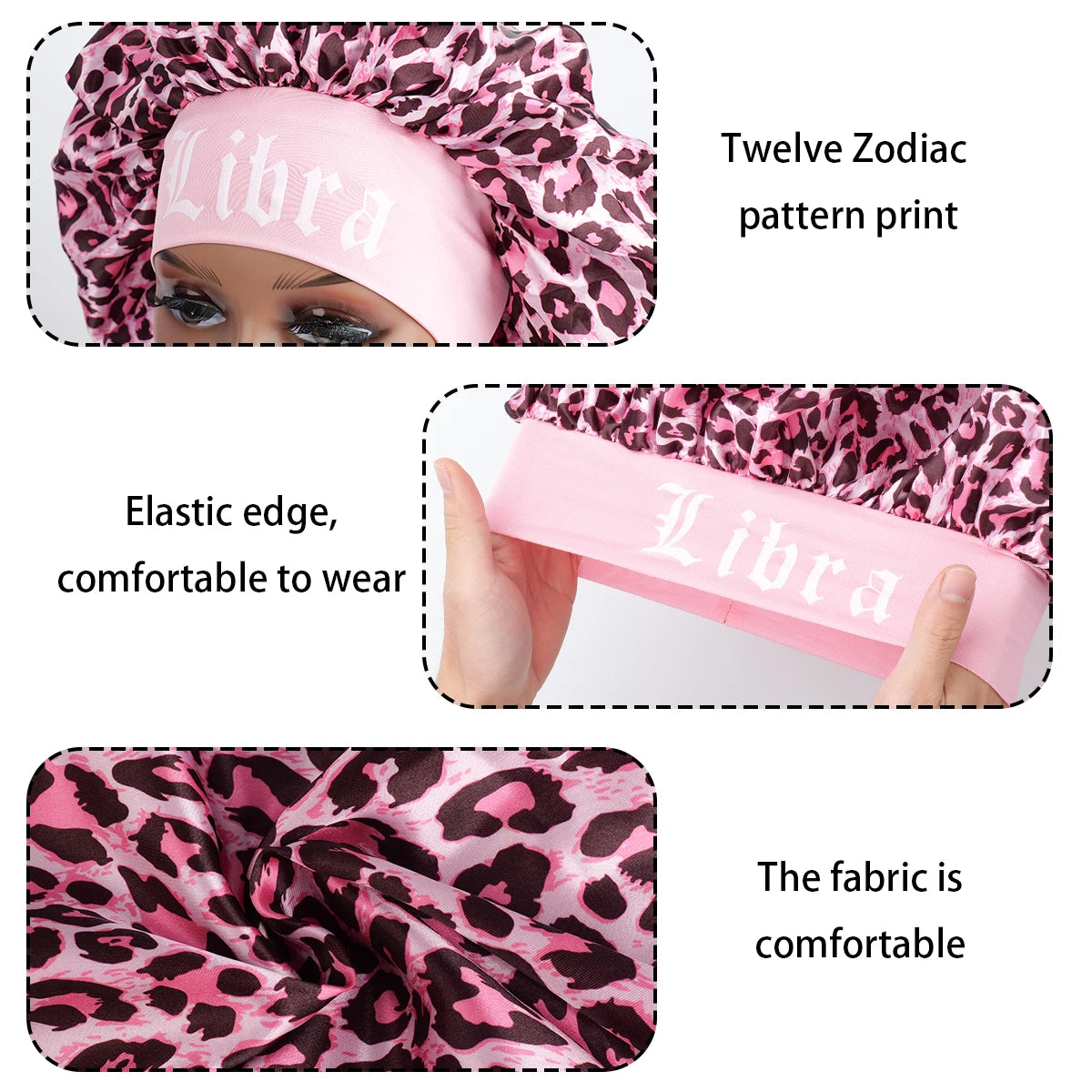 1PConstellation printing satin wide band sleep bonnet ,soft sleeping bonnet with wrap band,make up washing face daily use bonnet - NamafadStore