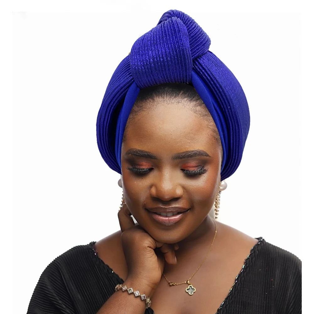 Fashion Women's Head Wraps African Lady Turban Hat Knoted Headtie Wedding Party Headwear Nigeria Auto Geles - NamafadStore