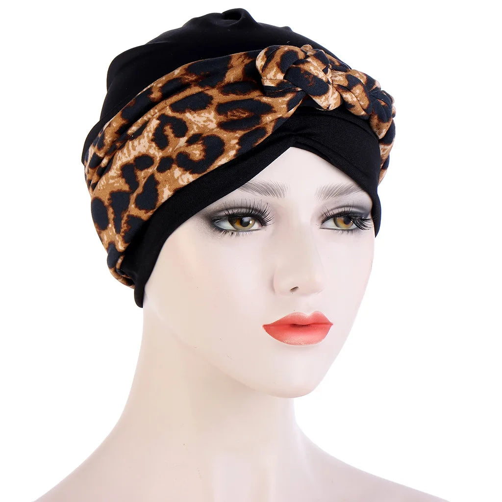 Muslim Women Twist Braid Turban Hats Pre Tied Headscarf Print Flower Hijabs Bandana Chemo Beanies Caps Cover - NamafadStore