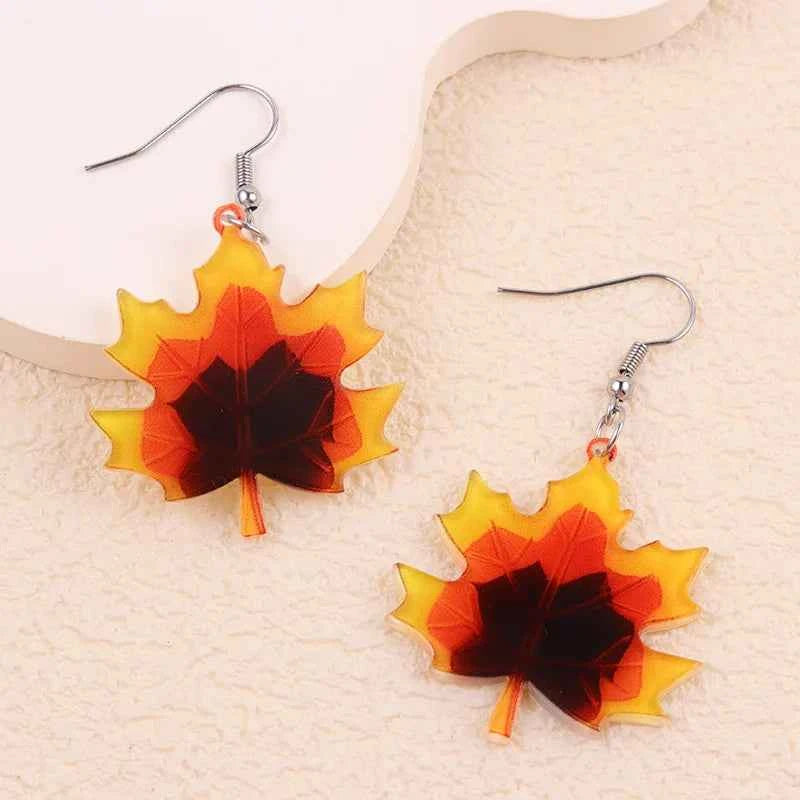 New Thanksgiving Turkey Maple Leaf Acrylic Earrings Personalized Fashion Orange Turkey Autumn Yellow Maple Leaf Earrings