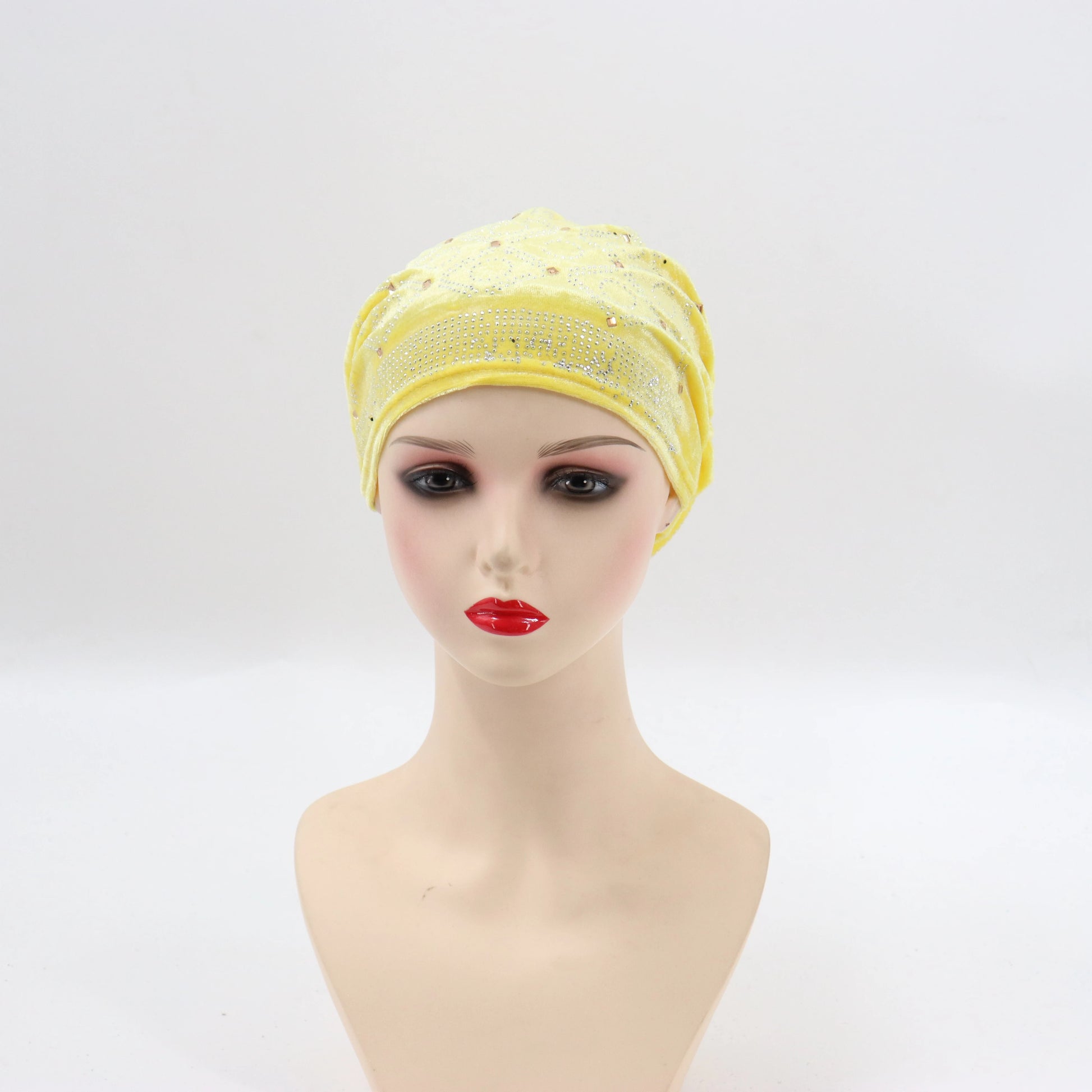 Soft Velvet Turban Cap for Women Muslim Headscarf Bonnet Elastic Female Headpiece Stylish Glitter Diamonds African Head Wraps - NamafadStore