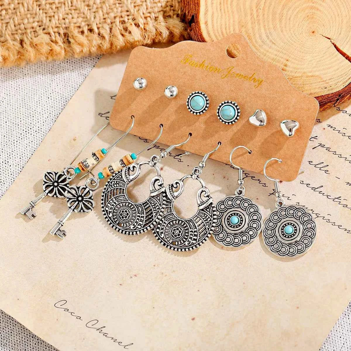 Boho Ethnic Dangle/Round Earrings For Women Vintage Fashion 2024 Earrings Sets Pendientes Earring Unusual Pendant Jewelry Female
