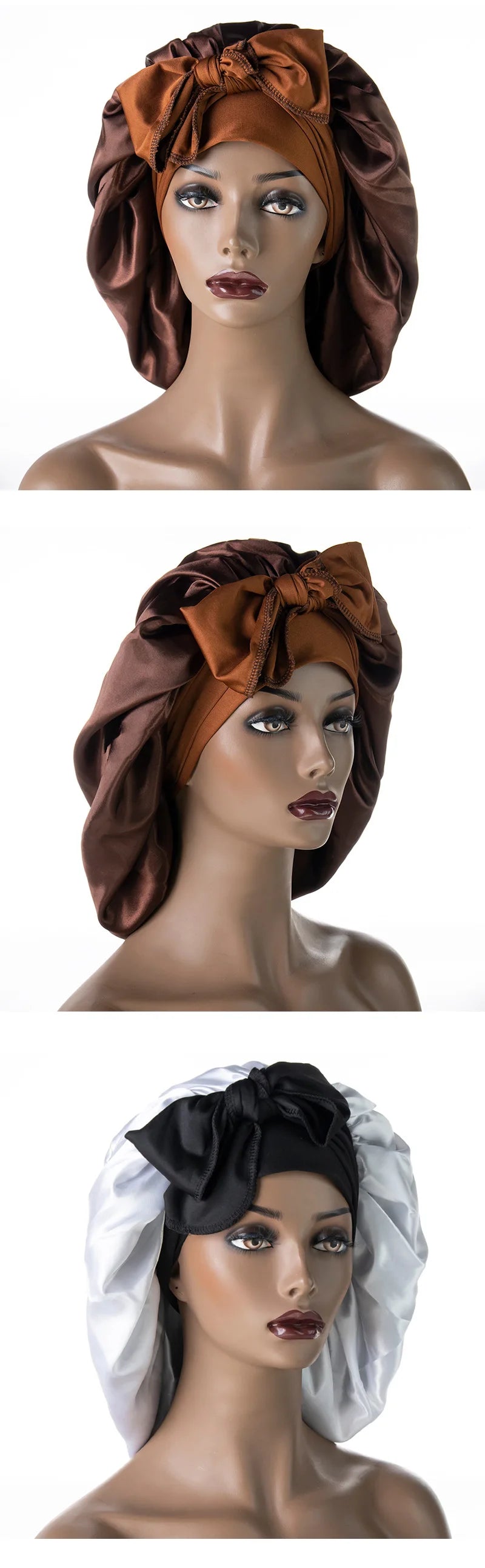 Women Satin Widened Sleep Hat Night Sleep Cap with Long Streamer Hair Care Bonnet Nightcap Elastic Cap De Nuit Shower Turban