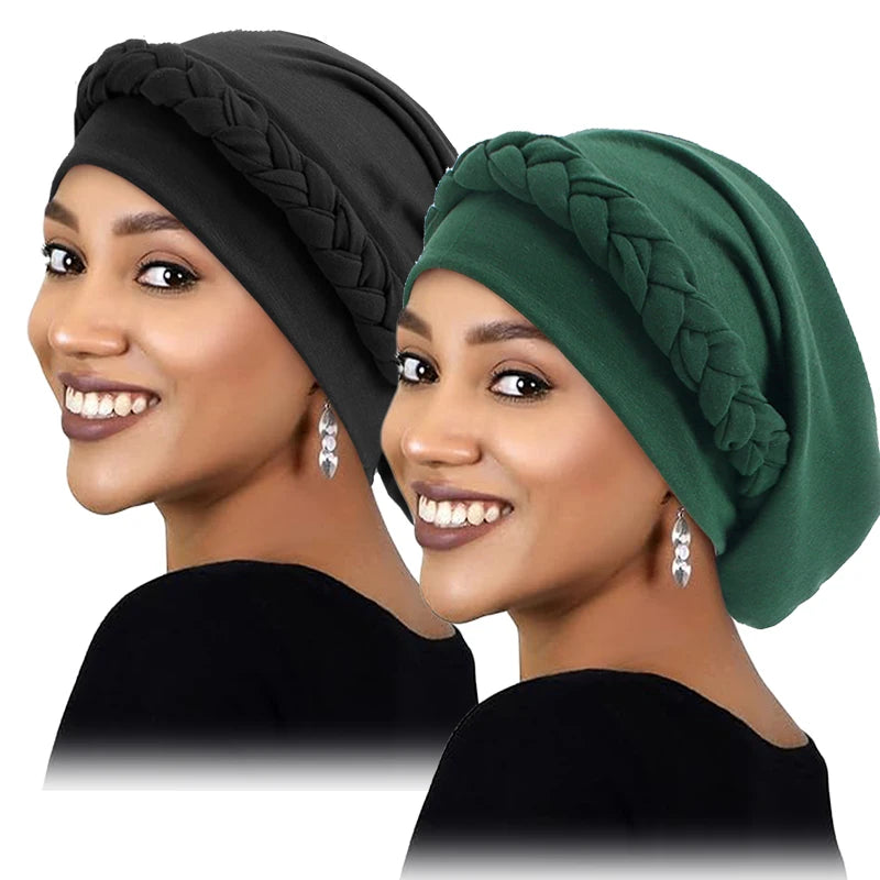 2PCS/LOT New Women's Braid Elastic Turban Muslim Twist Fashion Hat Cancer Hat Chemo Cap Head Wrap Cover Hair Islamic Headwear