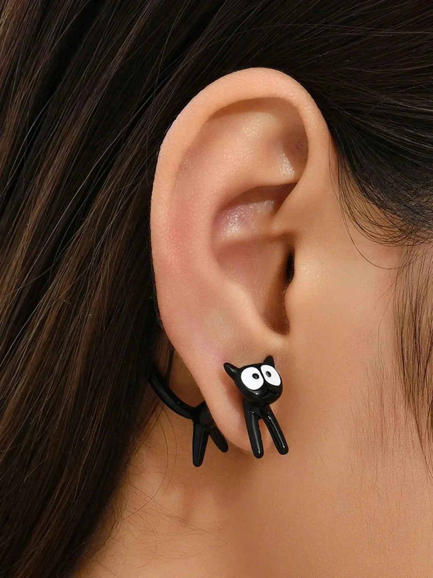 Black Color Cat Design Earrings Stud Trendy Ins Girls Cute Women Earring Animal Design Black Painting