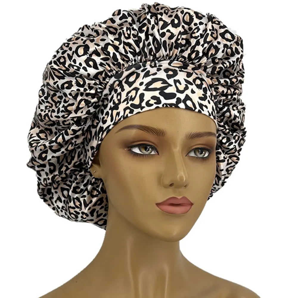 Leopard Print Bonnet for Women - Soft, Curl-Enhancing Sleep Cap with Wide Elastic Band, Unscented, Ideal for Dry & Textured Hai - NamafadStore