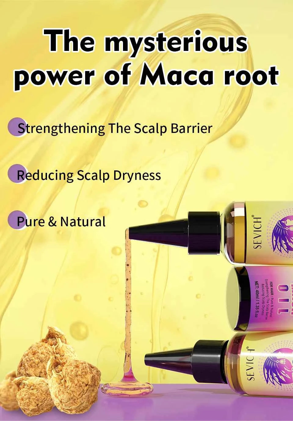 Maca Hair Growth Oil Set For Peru Maca Powder Hair Growth Butter Maca Root Hair Oil Castor Oil Anti-Hair Loss Sevich Hair Care