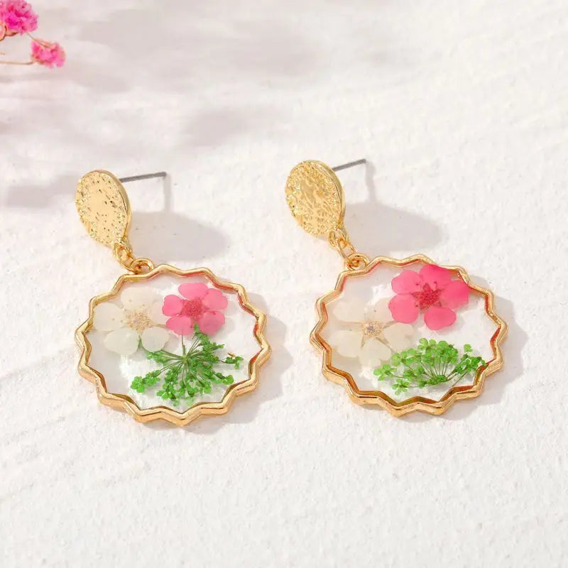 Colorful Natural Flower Earring Transparent Epoxy Resin Pressed Flower Earring Creative Natural Plant Earrings Jewelry Wholesale