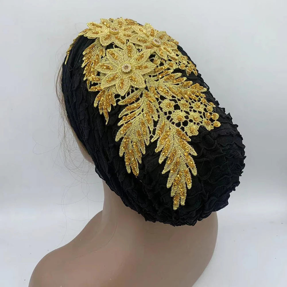 Fashion Flower Women's Turban Cap Female Hair Bands Bonnets Ready to Wear Muslim Headscarf Outfit Headwear Accessories - NamafadStore