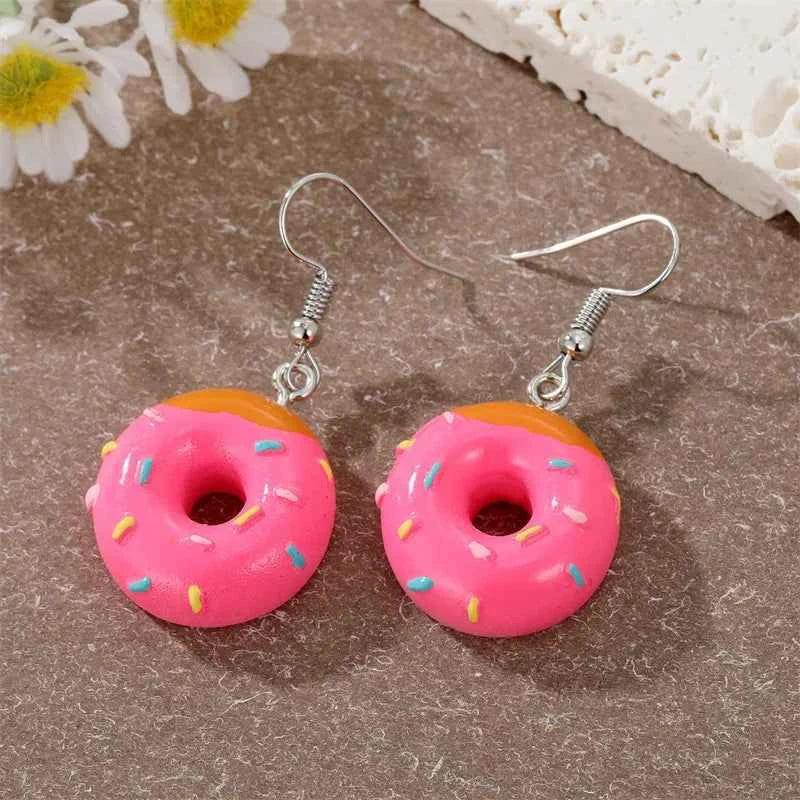 1 Pair Colored 3D Donut Food Drop Earrings For Women Kid Gift Fashion Creative Funny Kawaii Cake Charms Dangle Earrings Jewelry