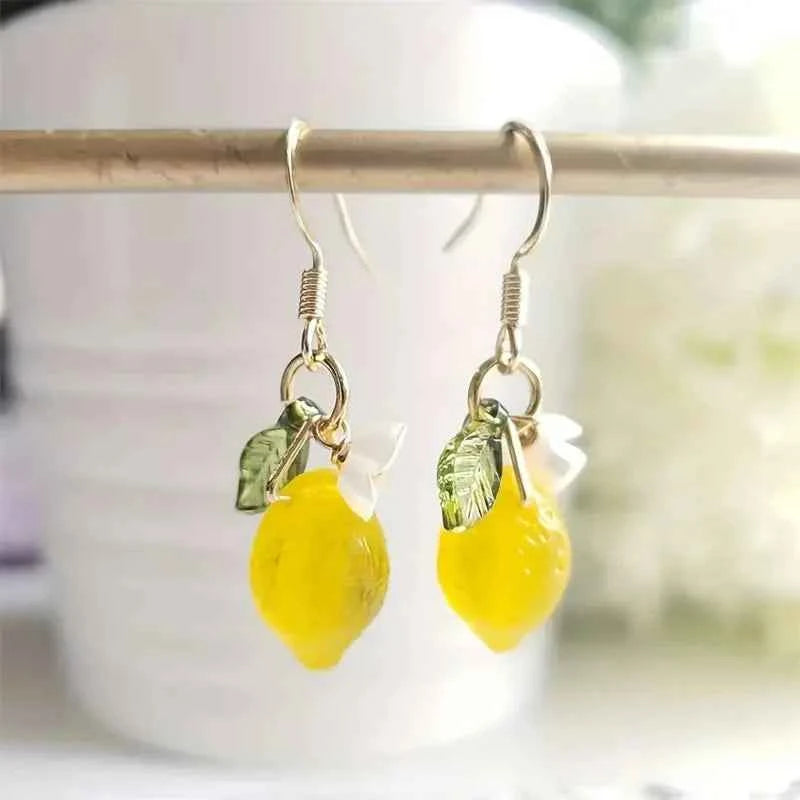 1Pair Creative Design Cute Resin Lemon Drop Earrings Holiday Gift For Girls Summer Vacation