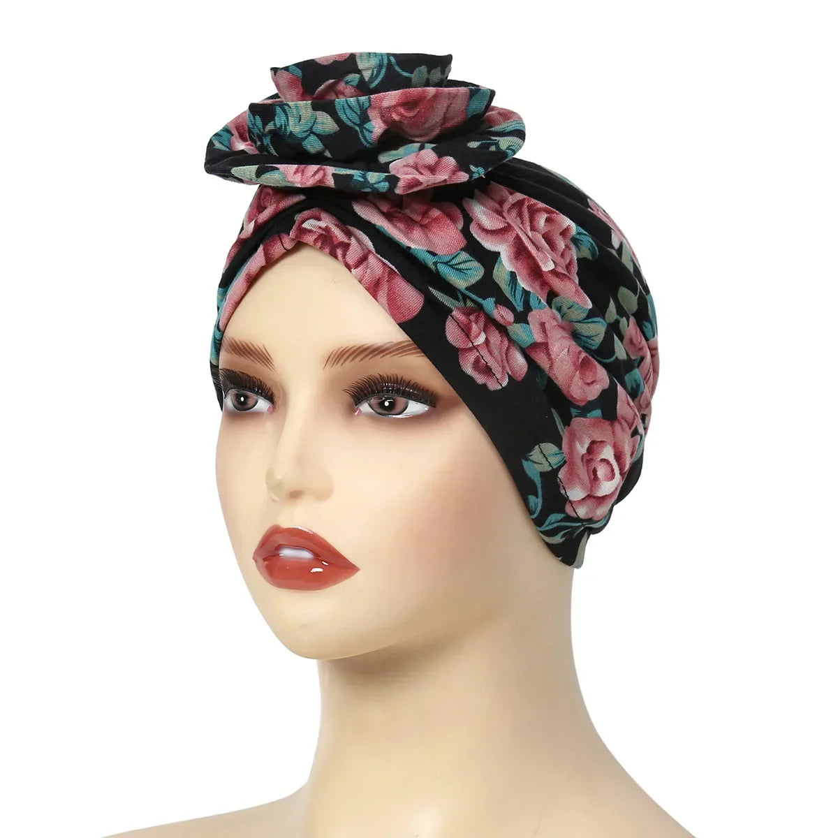 New African Print Turban Beanie for Women - Flower Beanie, Muslim Hijab, Head Wrap, and Hair Loss Bandana