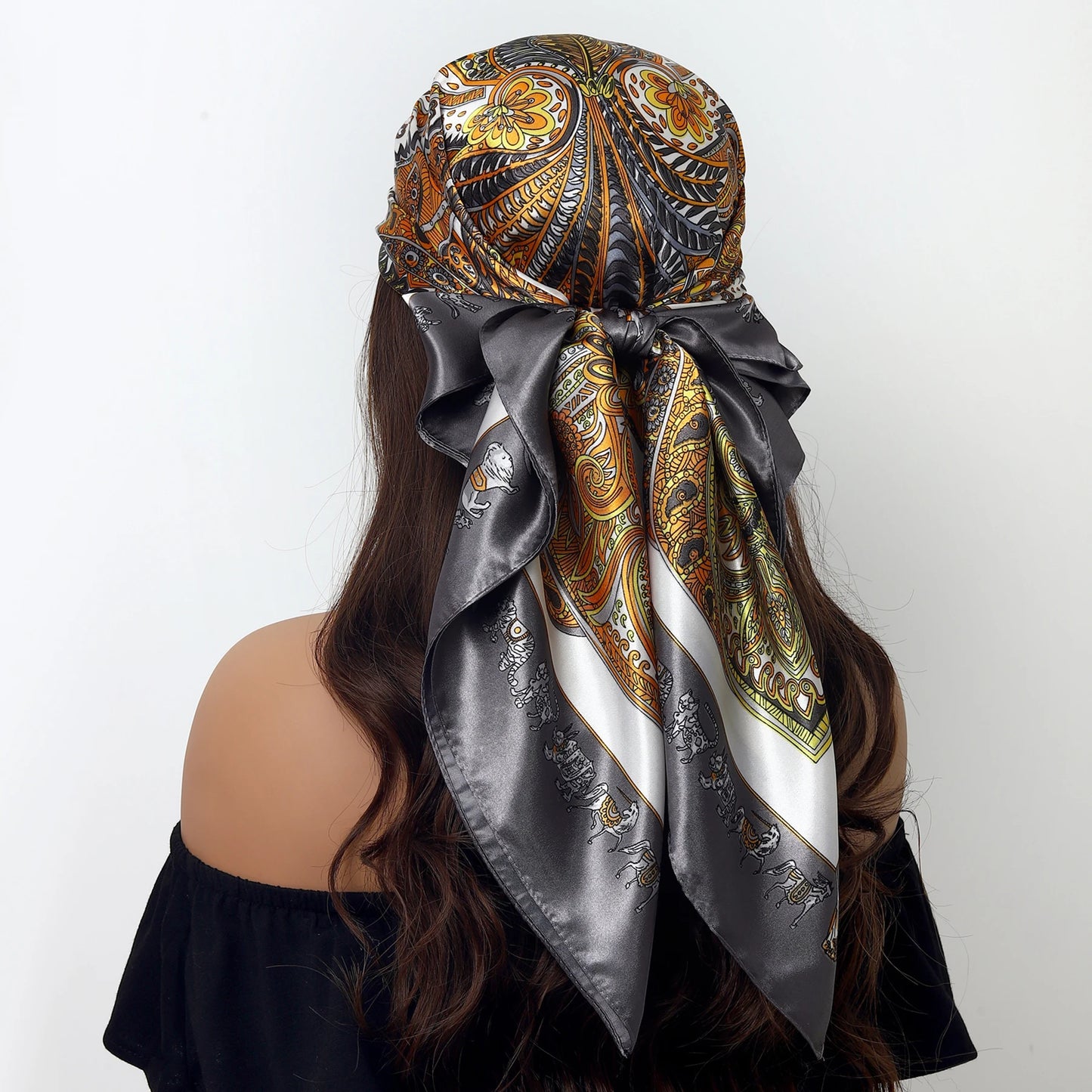 1 piece 35.4 inches Women Shawls Fashion print Summer Kerchief Luxury Brand 90X90CM Bandanna New Foulard Satin Square Headcloth - NamafadStore