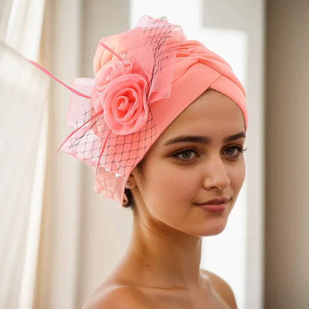 2025 Trendy Women Big Flower Turban Hat Fashion Muslim Hijab Caps Head Wrap Femme Bandana Chemo Cap African Headpiece Hat Indian - NamafadStore