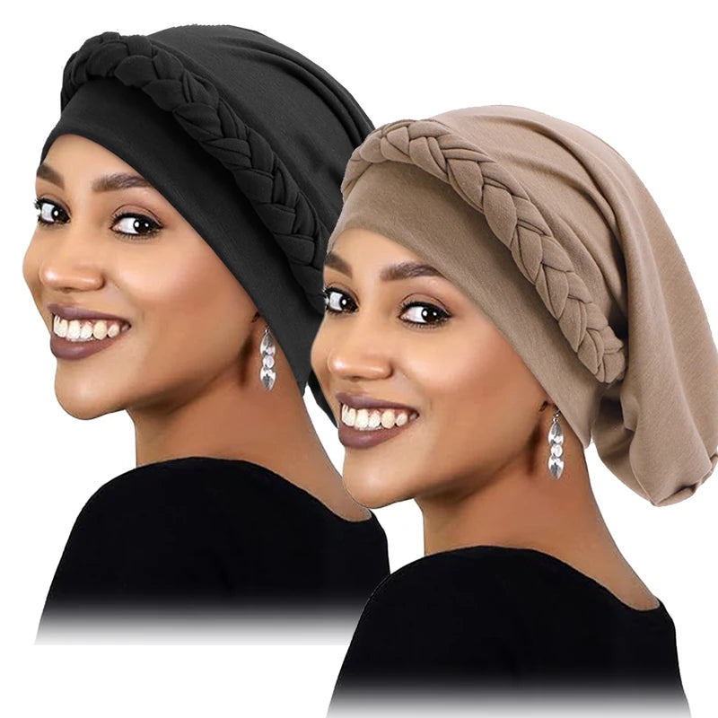 2PCS/LOT New Women's Braid Elastic Turban Muslim Twist Fashion Hat Cancer Hat Chemo Cap Head Wrap Cover Hair Islamic Headwear