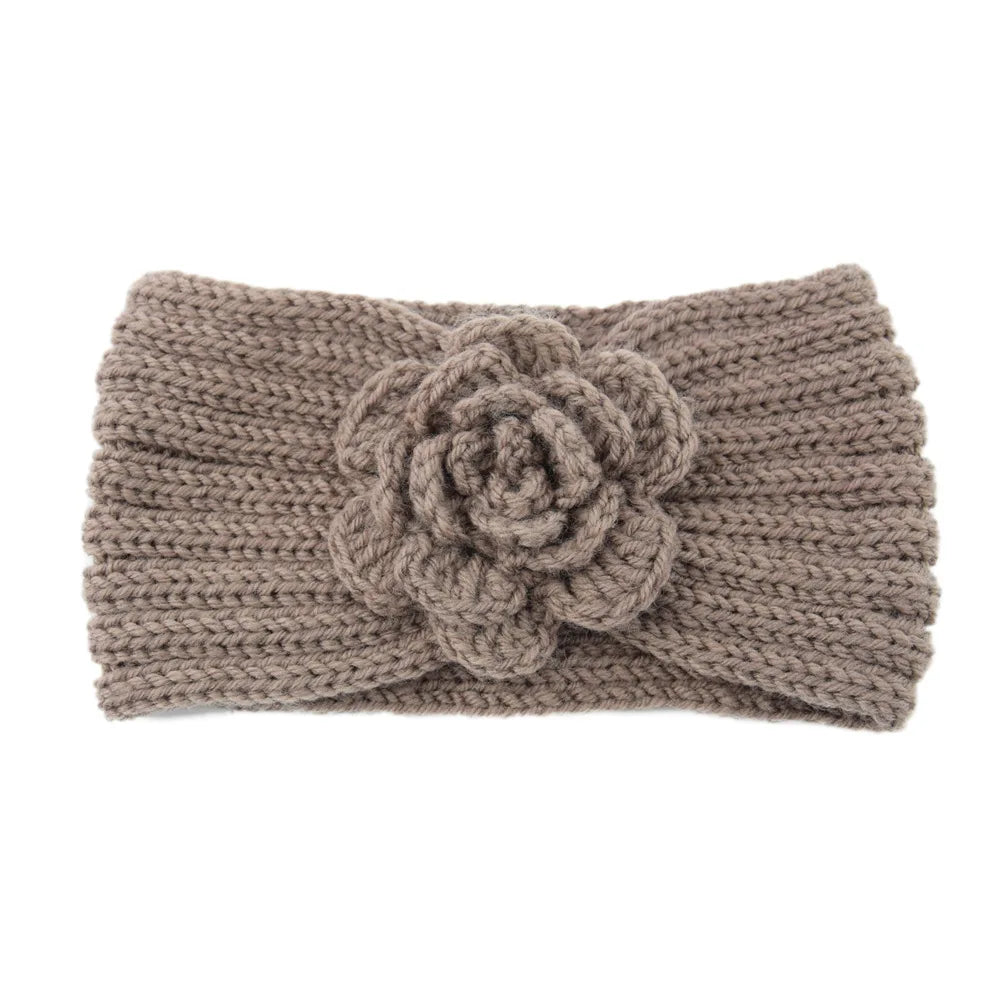 Women Rose Flower Knitted Headbands Women Autumn Winter Crochet Head Wrap wide Woolen Hairband Turban Bandana Hair Accessories - NamafadStore
