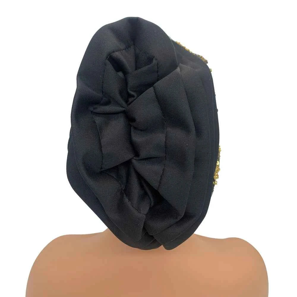 Luxury Embroidery Beading Pleated Turban Cap for Women African Female Wrap Head Bonnet Muslim Turban Hat Lady Head Wraps - NamafadStore
