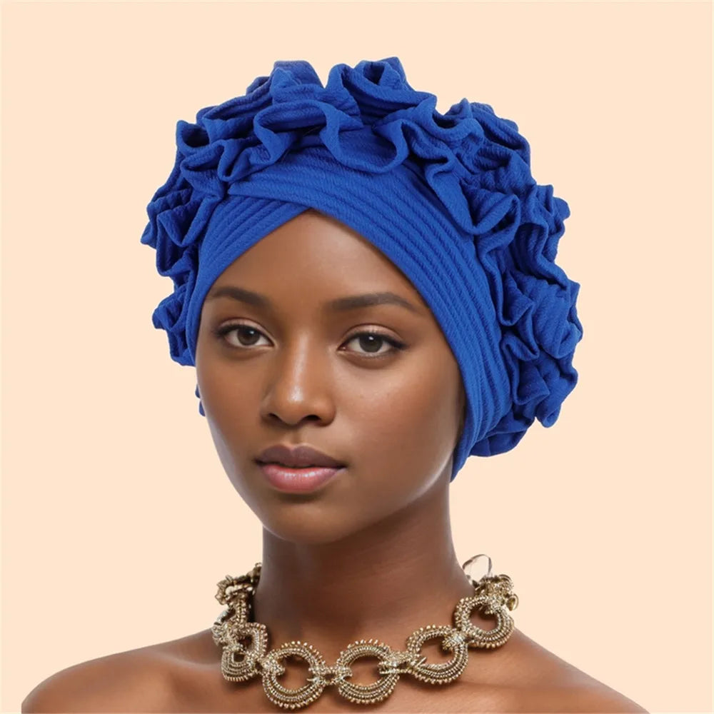 Ruffled Turban Cap Women's Head Wraps Soft Comfortable Headscarf Bonnet Lady Soild Color Headgear - NamafadStore