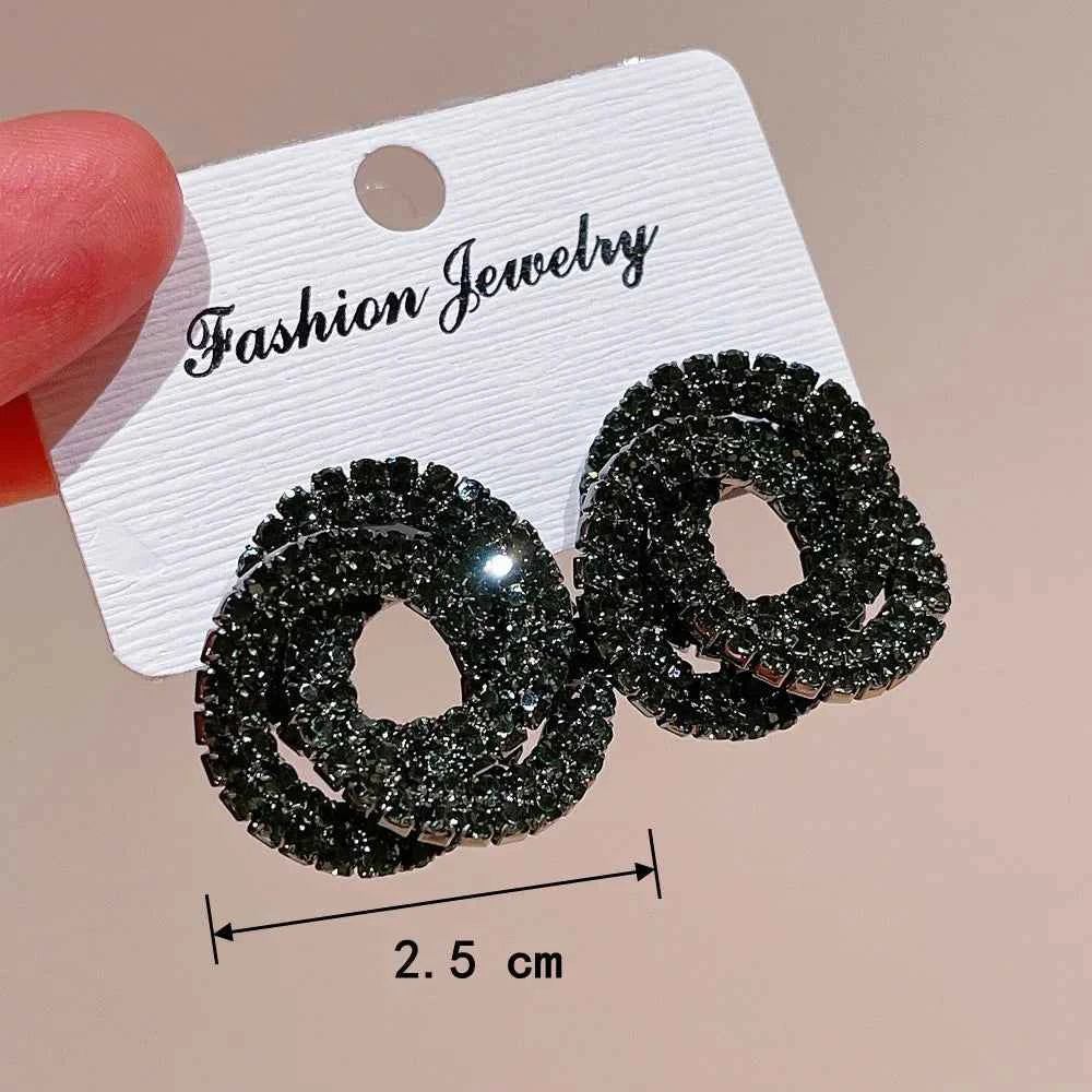 Luxury Shiny Colorful Rhinestones Stud Earrings for Women Bling Crystal Circle Flower Earrings Female Wedding Party Jewelry Gift