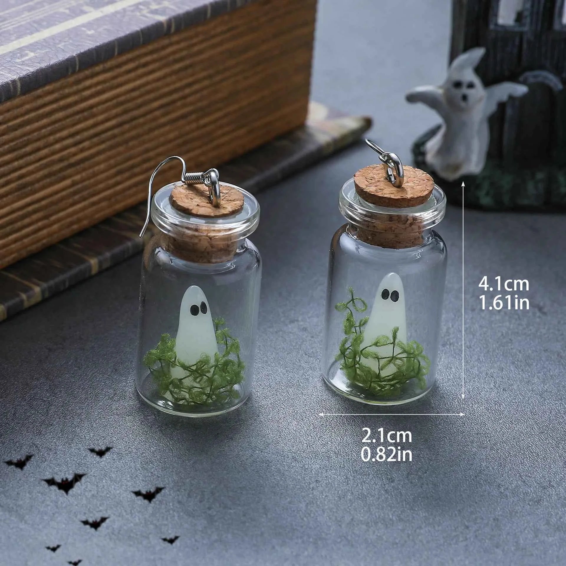 Halloween Adopt A Ghost Tiny Glow Earrings Cute Drifting Bottle Blue Green Luminous Ghost Drop Earrings Day of The Dead Jewelry