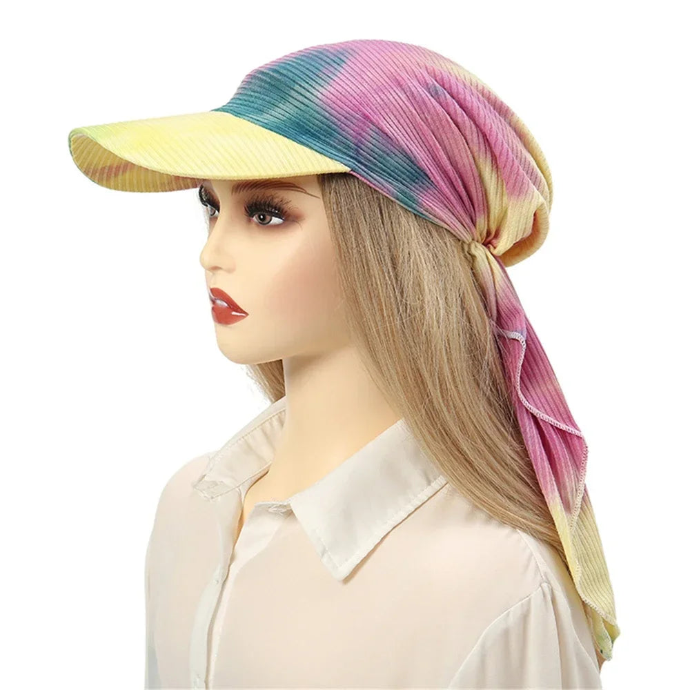 Fashion Muslim Floral Print Hijab Turban Hat for Women Visor Baseball Cap Sun Hats Headscarf Scarf Brim Femme Scarves Bandanas