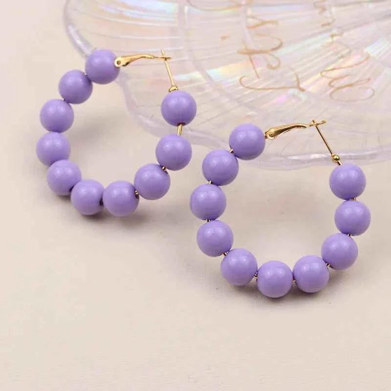 Summer dopamine bead candy colored acrylic earrings exaggerated and fashionable circular women's earrings