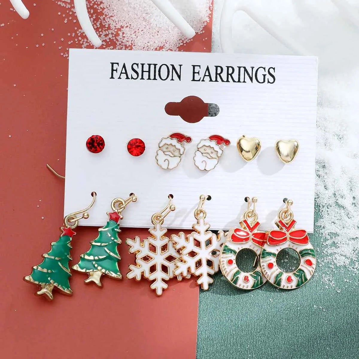 6 pairs/lot Christmas Earrings Xmas Tree Elk Snowman Santa Claus Cute Stud Earrings Set Kit Christmas Gifts For Women Girls Kids