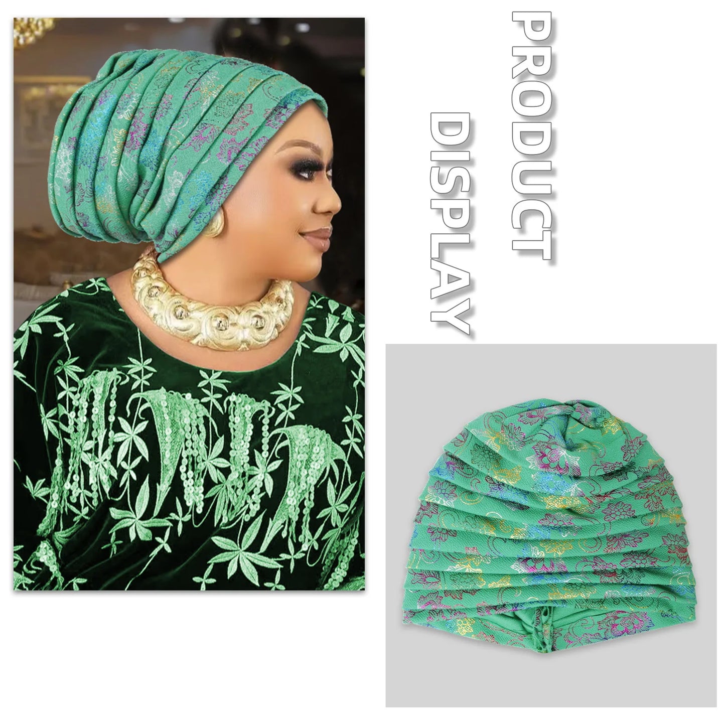 Glitter Full Body Pleated Turban Cap for Women 2025 Lady Head Wraps Muslim Headscarf Hat Turbante Mujer African Headpiece