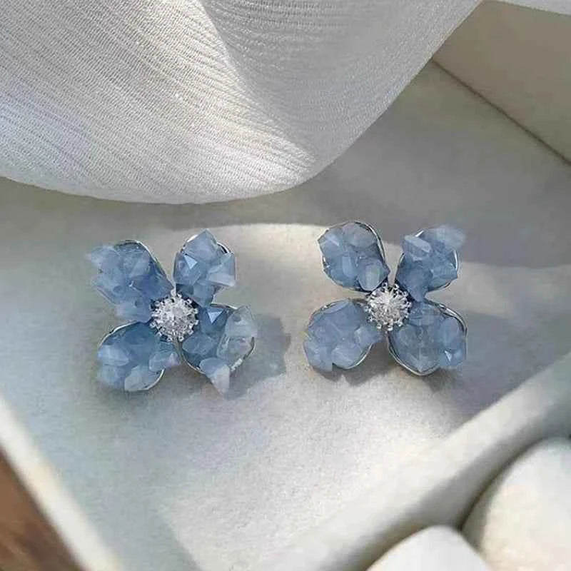 New Fashion Crystal Flower Stud Earrings for Women Exquisite Elegant Dangle Earring Vintage Wedding Party Luxury Jewelry Gift