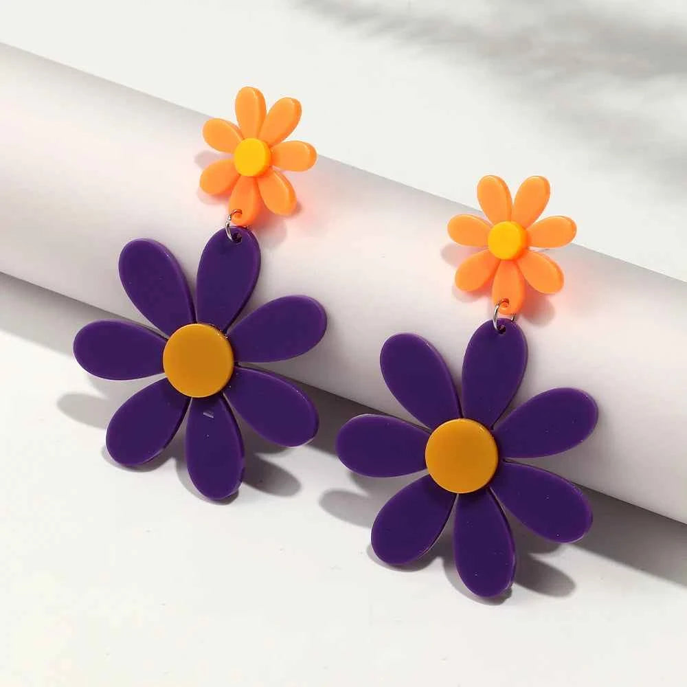 Boho Colorful Acrylic Sunflower Long Earrings for Women Korean Trendy Big Daisy Flower Drop Earring Cute Jewelry Birthday Gifts