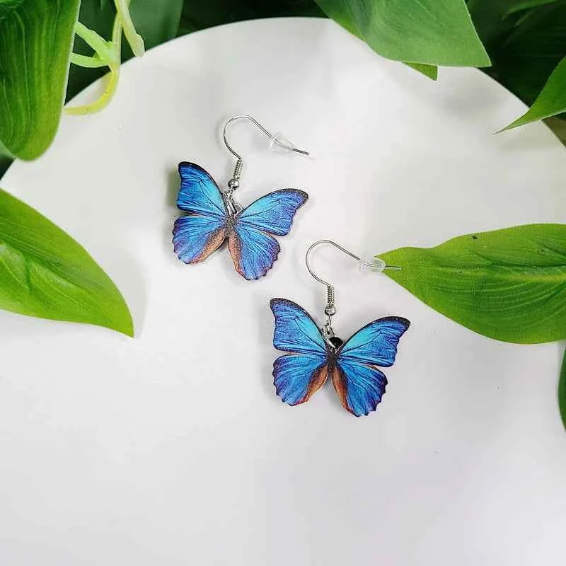 Party Unusual Acrylic Colors Butterfly Moth Hanging Pendants Earrings For Women Girls Cute Gradient Colorful Insect Jewelry Gift