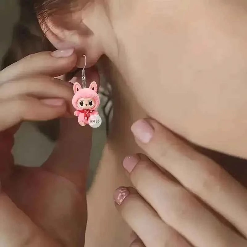 2D Flat Cute Cartoon Pink Elf Monster Acrylic Earrings for Women Korea Style Fashion Colorful Earrings for Women Jewelry Gift
