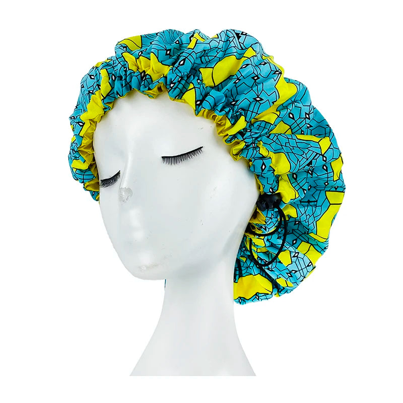 New Big Print Ankara Women Satin Bonnet Head Cover Silky Satin Elastic Sleep Cap Ladies Head Wrap Hat Hair Accessories Fashion - NamafadStore