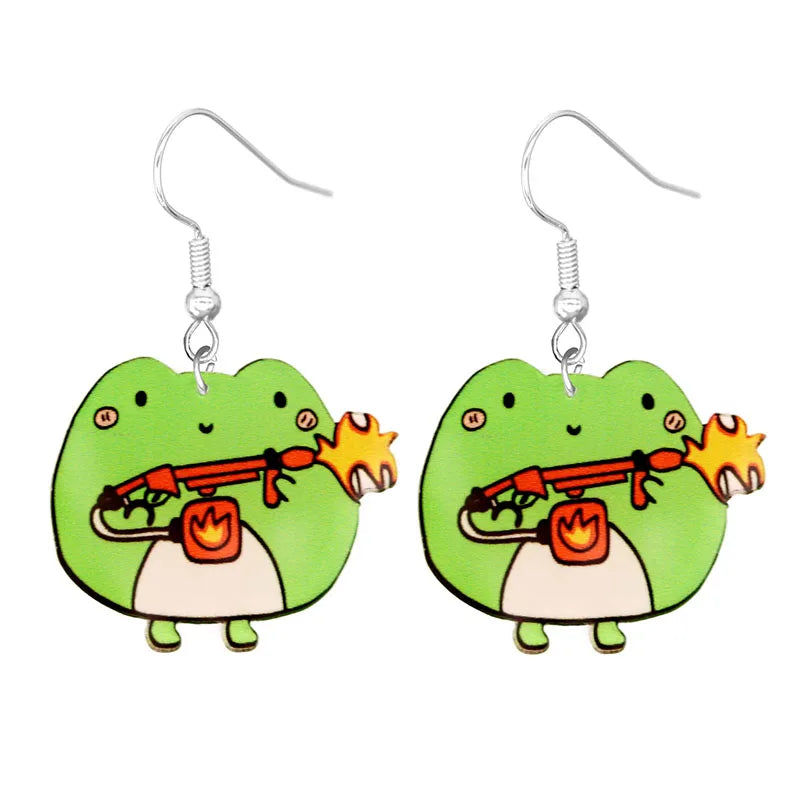 Cute Cat Design Dangle Earrings Acrylic Jewelry Adorable Gift For Women Girls Daily Casual Frog Bee Pig Hamster