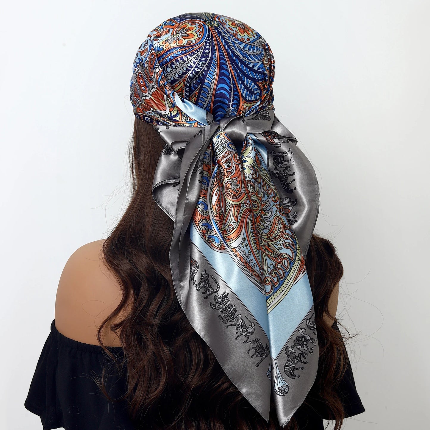 1 piece 35.4 inches Women Shawls Fashion print Summer Kerchief Luxury Brand 90X90CM Bandanna New Foulard Satin Square Headcloth - NamafadStore