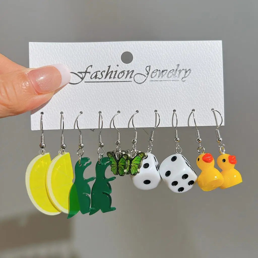 Candy Color Acrylic Earrings Set for Women Dopamine Bohemian Animal Cloud Fruit Drop Earrings for Girls Party Y2K Jewelry