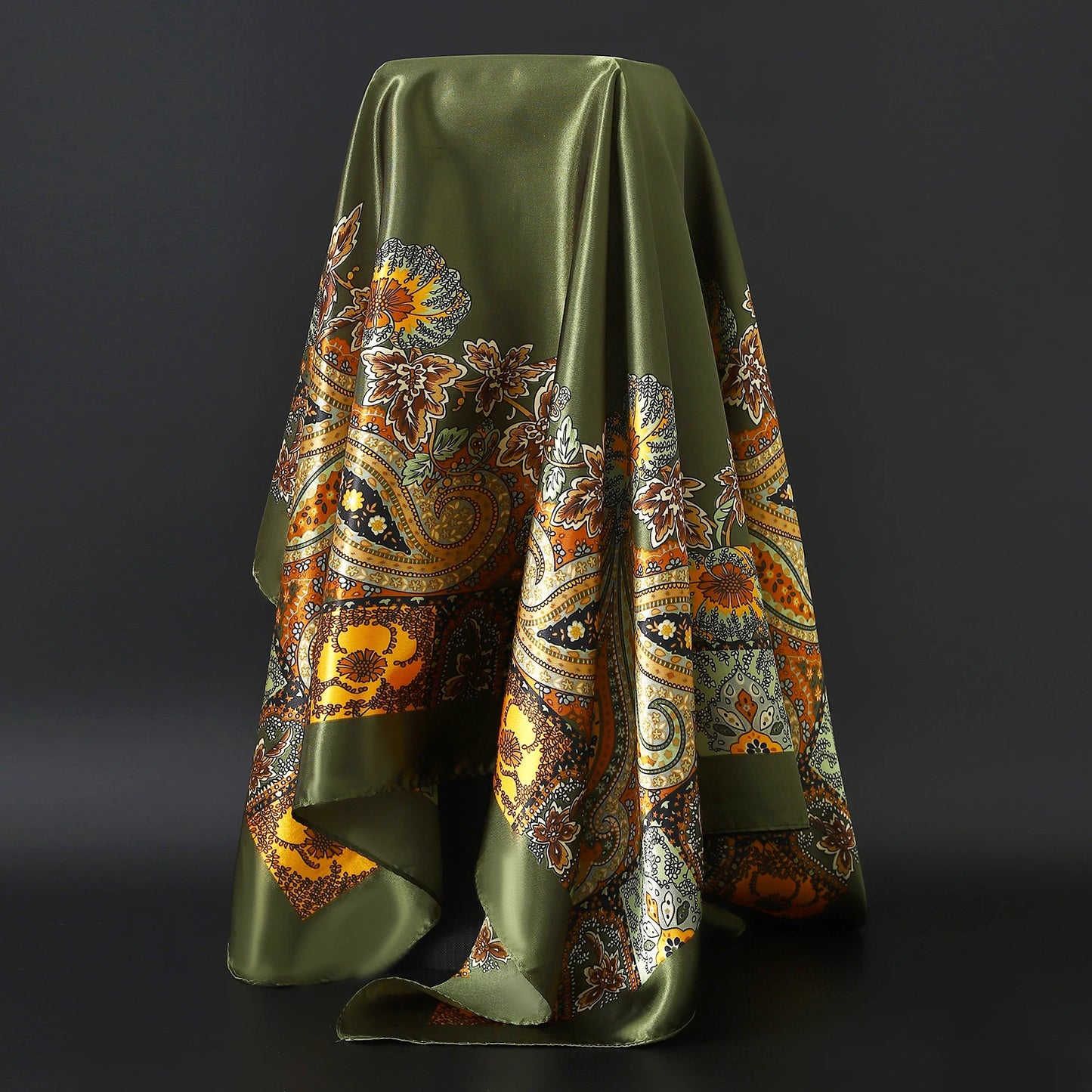 90*90cm Silk Scarf Women Print Hair Neck Square Office Ladies Shawl Bandanna Muslim Hijab Handkerchief Muffler Foulard female - NamafadStore