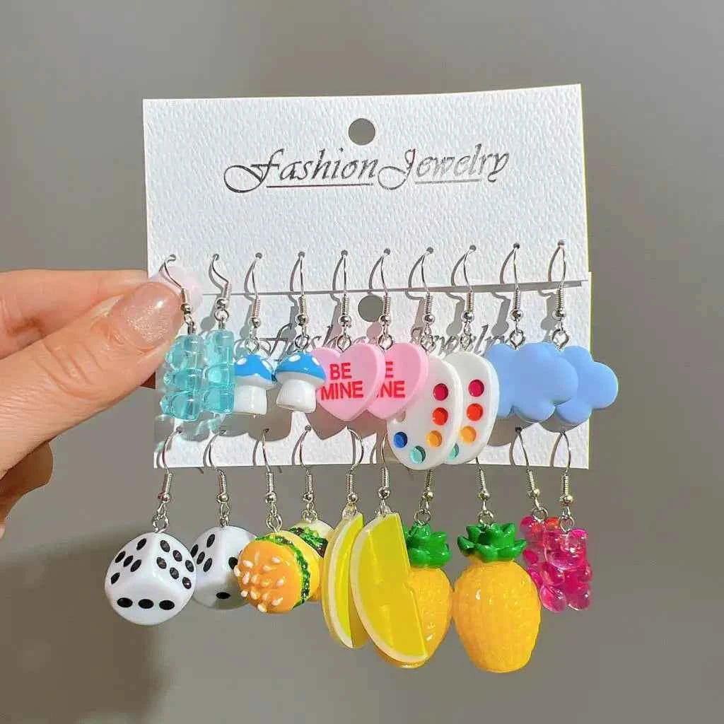 Candy Color Acrylic Earrings Set for Women Dopamine Bohemian Animal Cloud Fruit Drop Earrings for Girls Party Y2K Jewelry