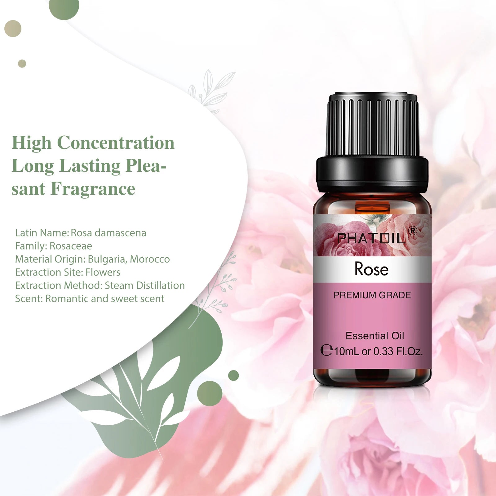 PHATOIL Natural Plant Essential Oil 10ml Eucalyptus Rose Lemon Bergamot Vanilla Peppermint 1PCS Aroma Essential Oil For Diffuser - NamafadStore