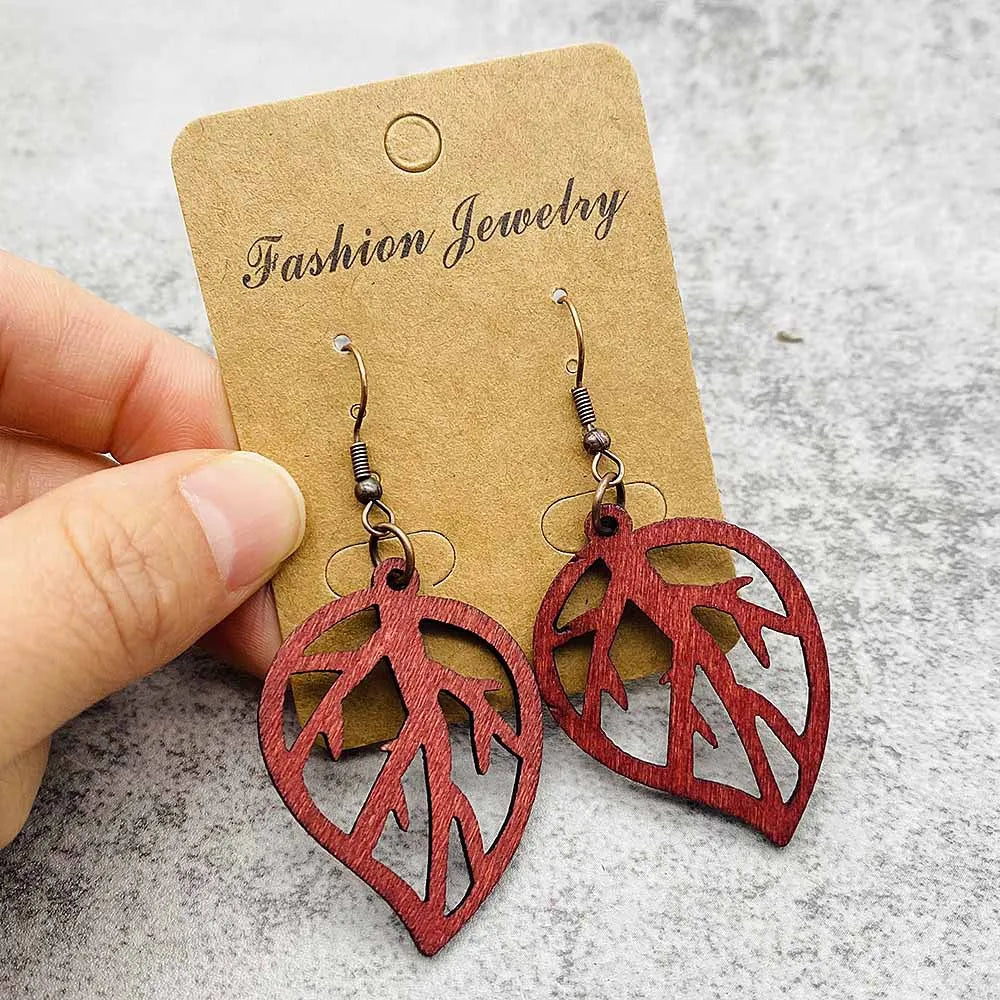 Vintage Hollowed Out Wooden Earrings Fashionable  Bohemian Style Creative Geometric Earrings Set for Women's Daily Wear