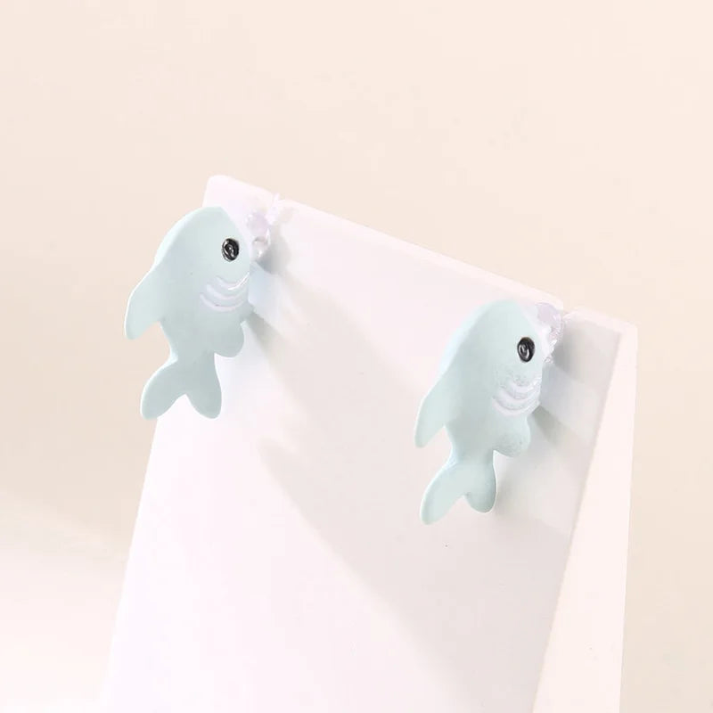 2pcs/1pair Animal Cartoon Stud Earring For Women Cute Dinosaur Little Dog Whale Clay Bite Ear Jewelry Funny Gifts Fashion