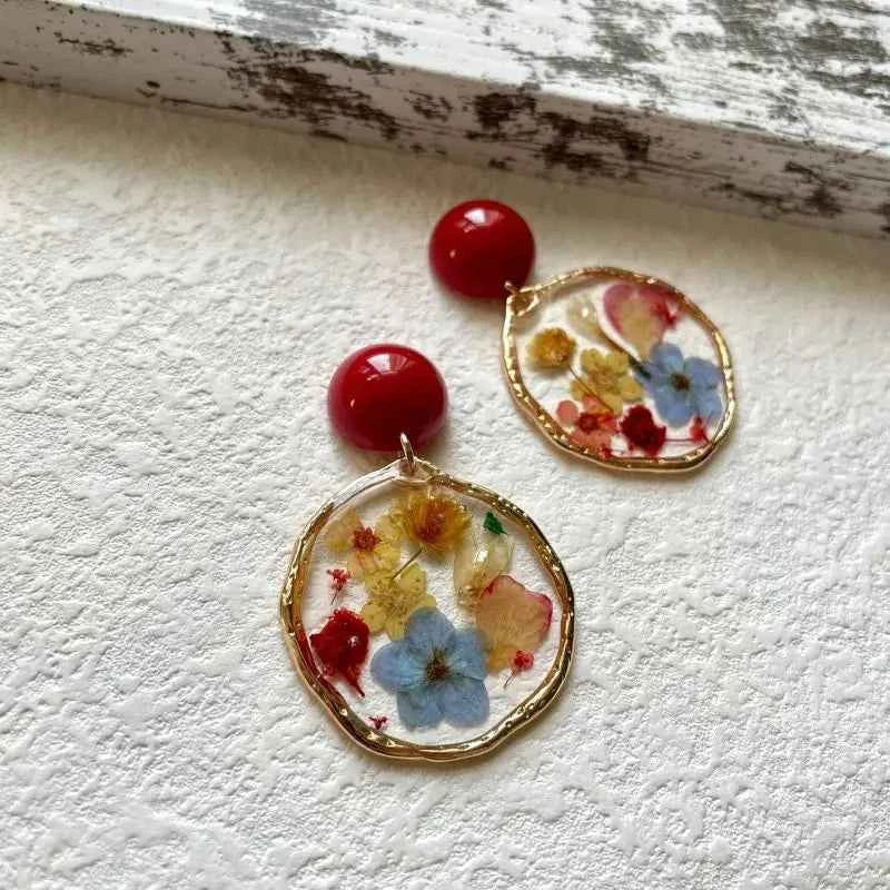 Colorful Natural Flower Earring Transparent Epoxy Resin Pressed Flower Earring Creative Natural Plant Earrings Jewelry Wholesale