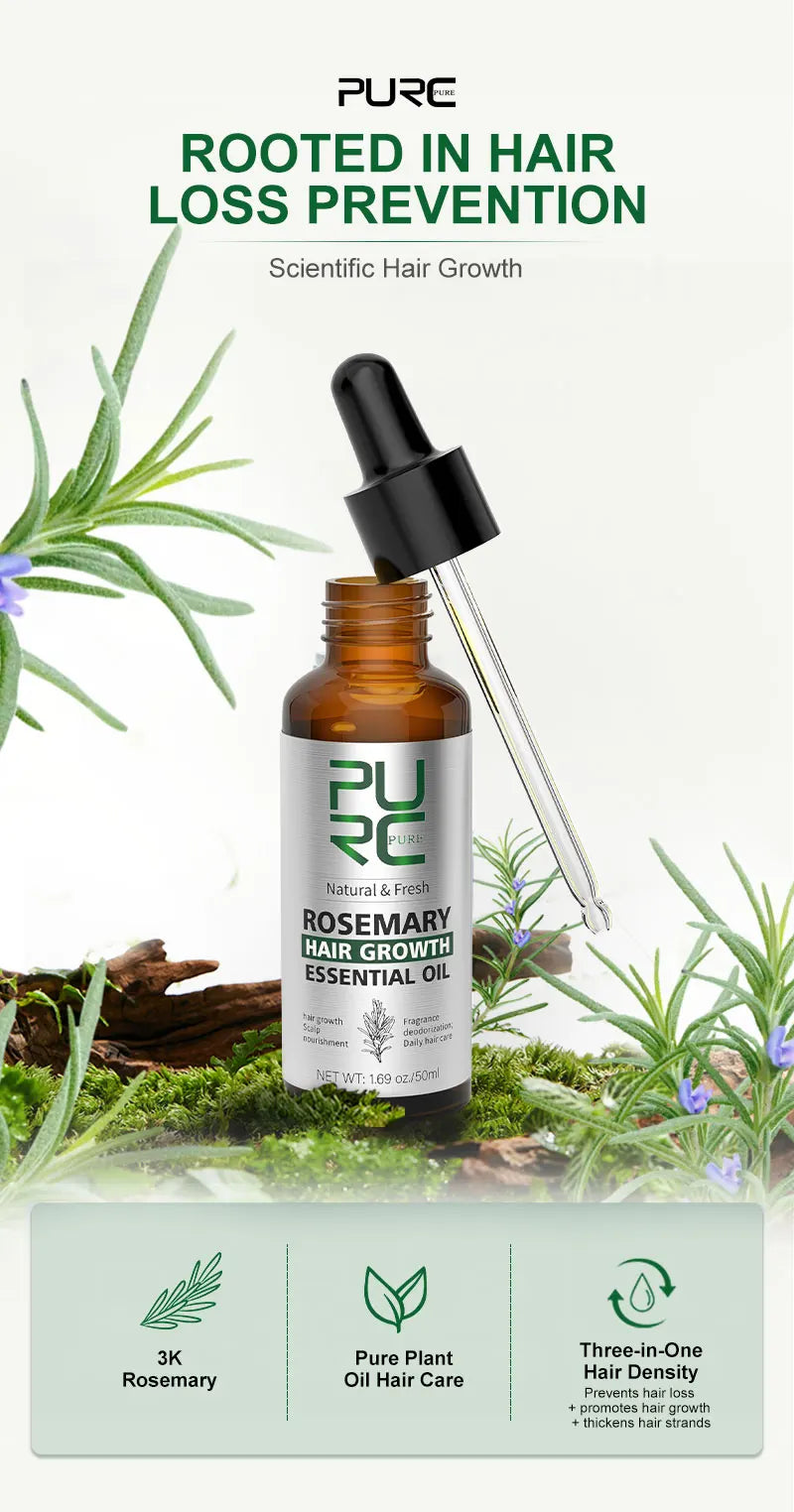PURC Rosemary Oil Hair Growth Products for Man Women Ginger Anti Hair Loss Fast Regrowth Thicken Oils Scalp Treatment Hair Care - NamafadStore