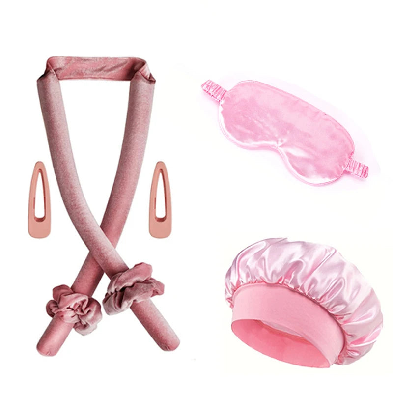 5/6/7pcs Set No Heat Hair Curler Salon Satin Sleeping Sleeping Cap Hat Soft Cooling Eye Mask and Hairpin for Household Travel - NamafadStore