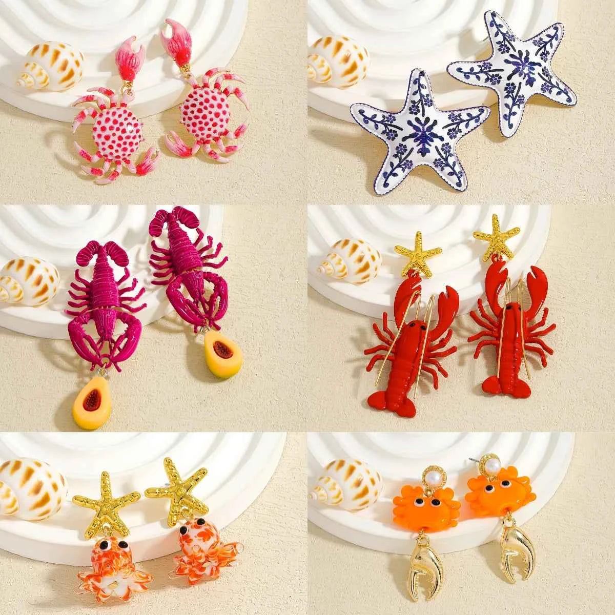 Fashion Enamel Sea Animal Dangle Earrings For Women Cute And Fun Summer Beach Starfish Lobster Crab Jewelry 2025 Ear Accessories