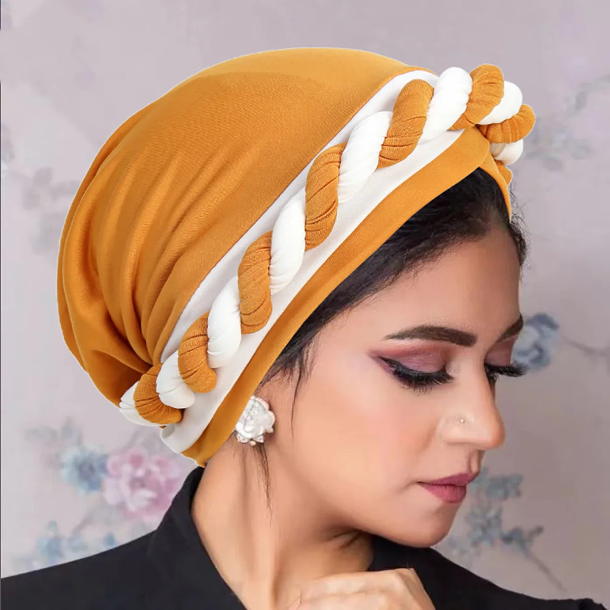 African Women Turban Hijab Caps Color Blocked Twist Braid Headwrap Chemo Cancer Bandana Headscarf Hair Cover Wrap - NamafadStore