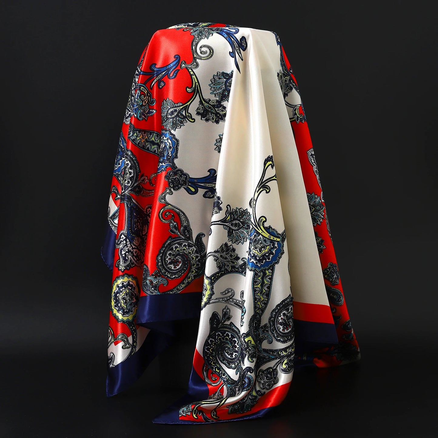 90*90cm Silk Scarf Women Print Hair Neck Square Office Ladies Shawl Bandanna Muslim Hijab Handkerchief Muffler Foulard female - NamafadStore